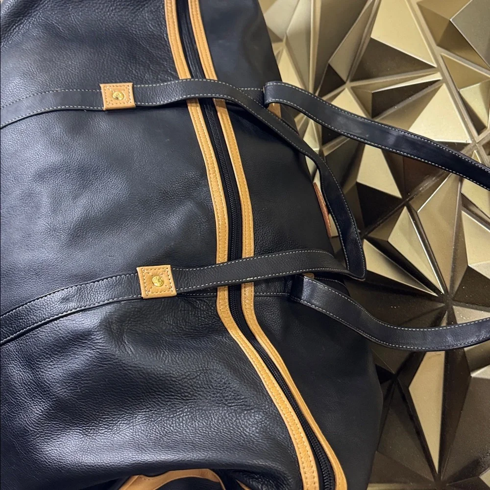 King Ranch Saddle Shop Leather Duffel Bag Black Tan Running W Weekender‎ Travel